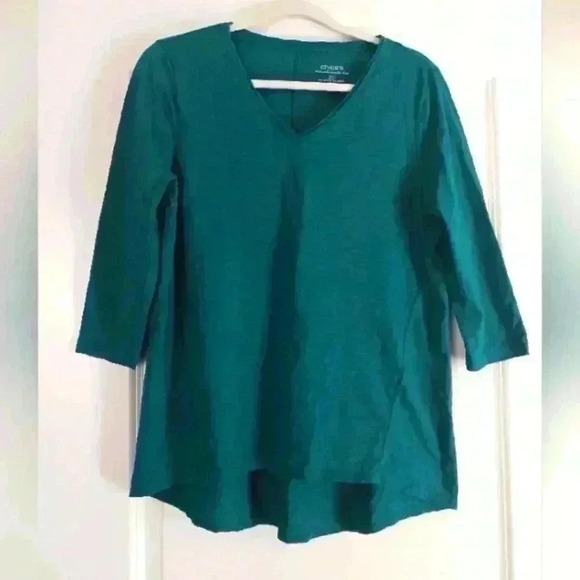 Chicos teal blouse. Ultimate Tee. V neck. Cotton - Picture 1 of 9